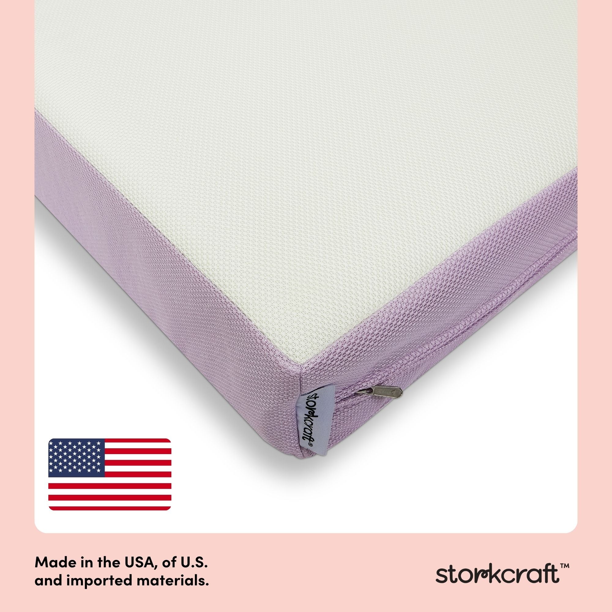 Storkcraft 6-Inch Mesh Dual-Sided Crib And Toddler Mattress made in America callout