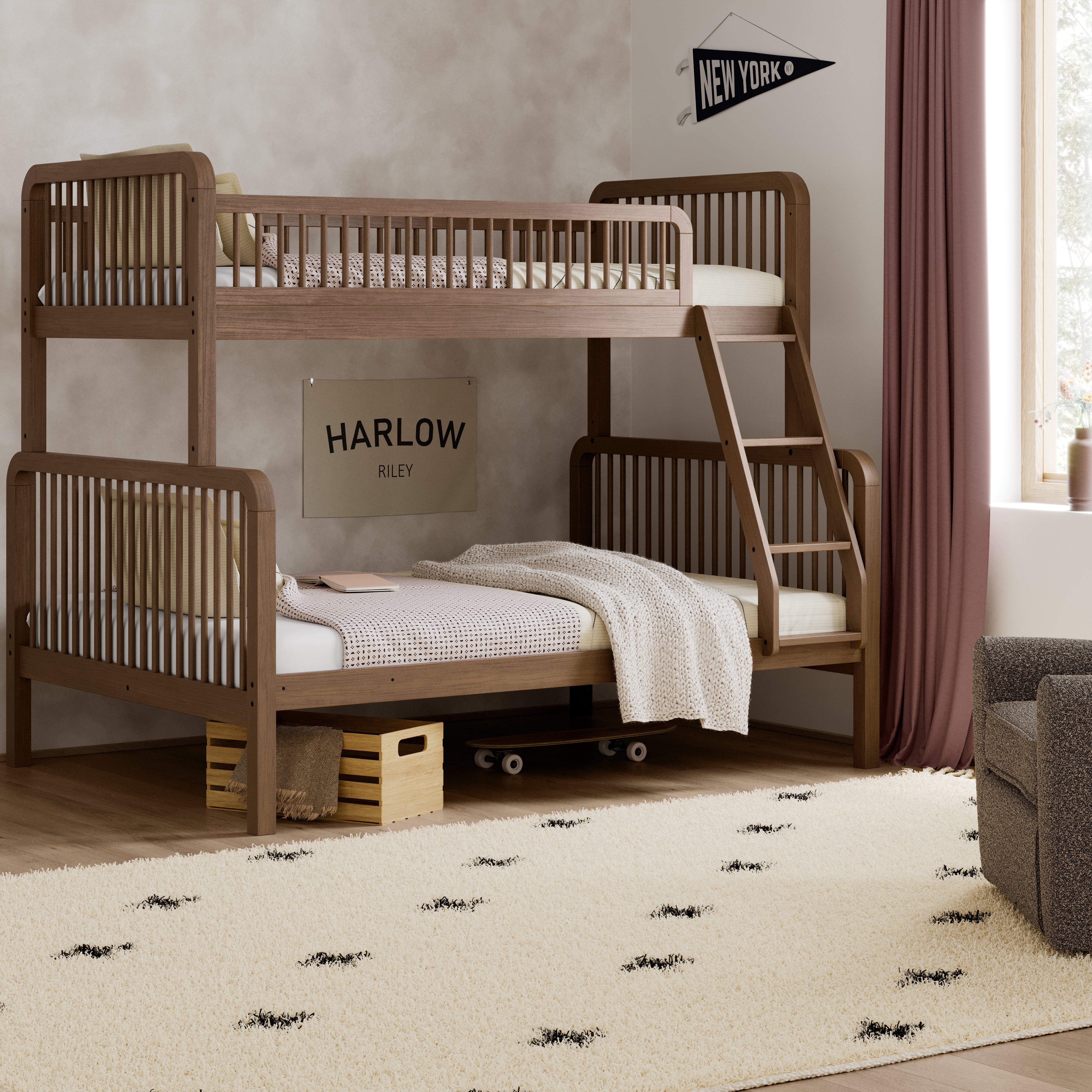 Pasadena hazelnut twin over full bunk bed in a kids room