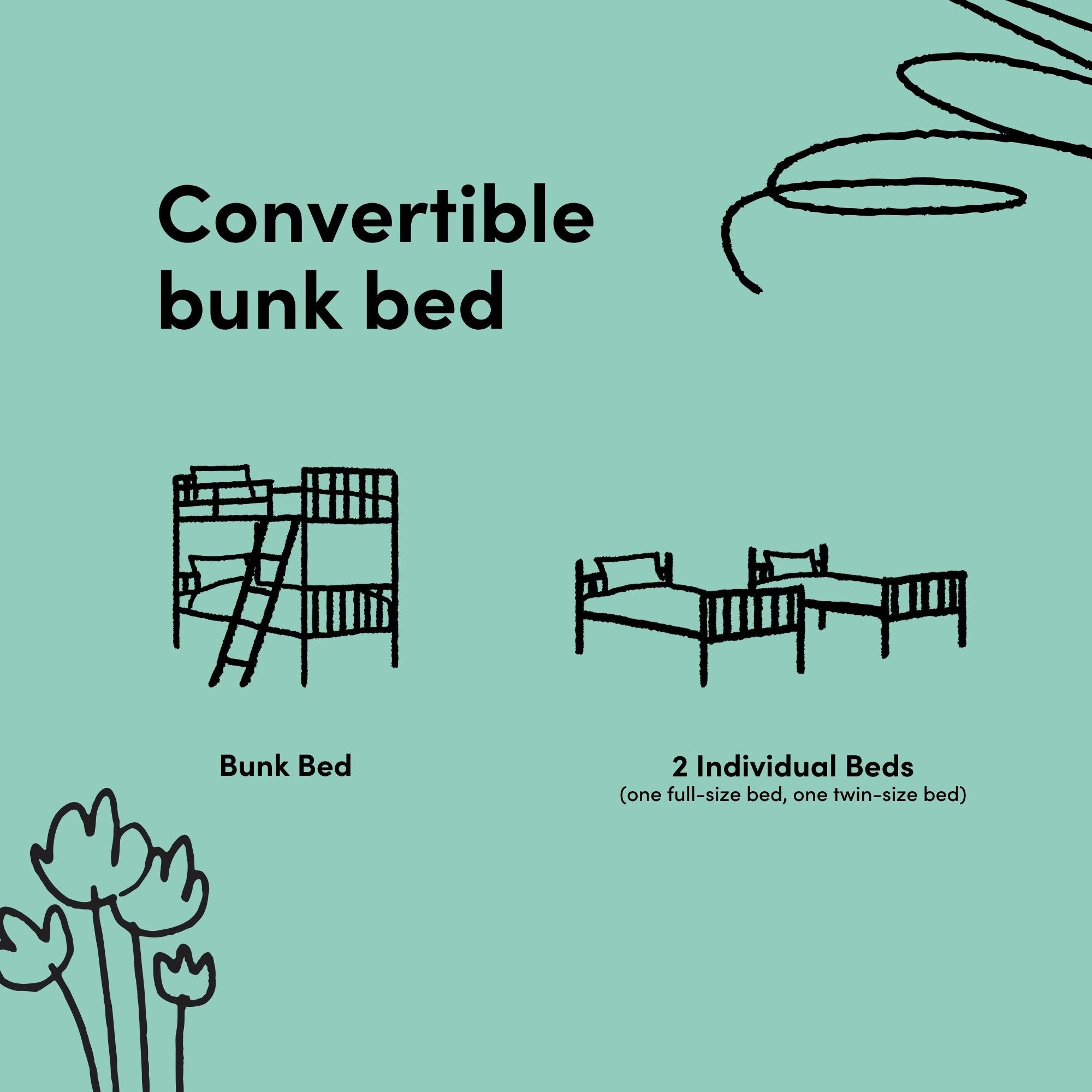Pasadena twin over full bunk bed drawing of two conversions
