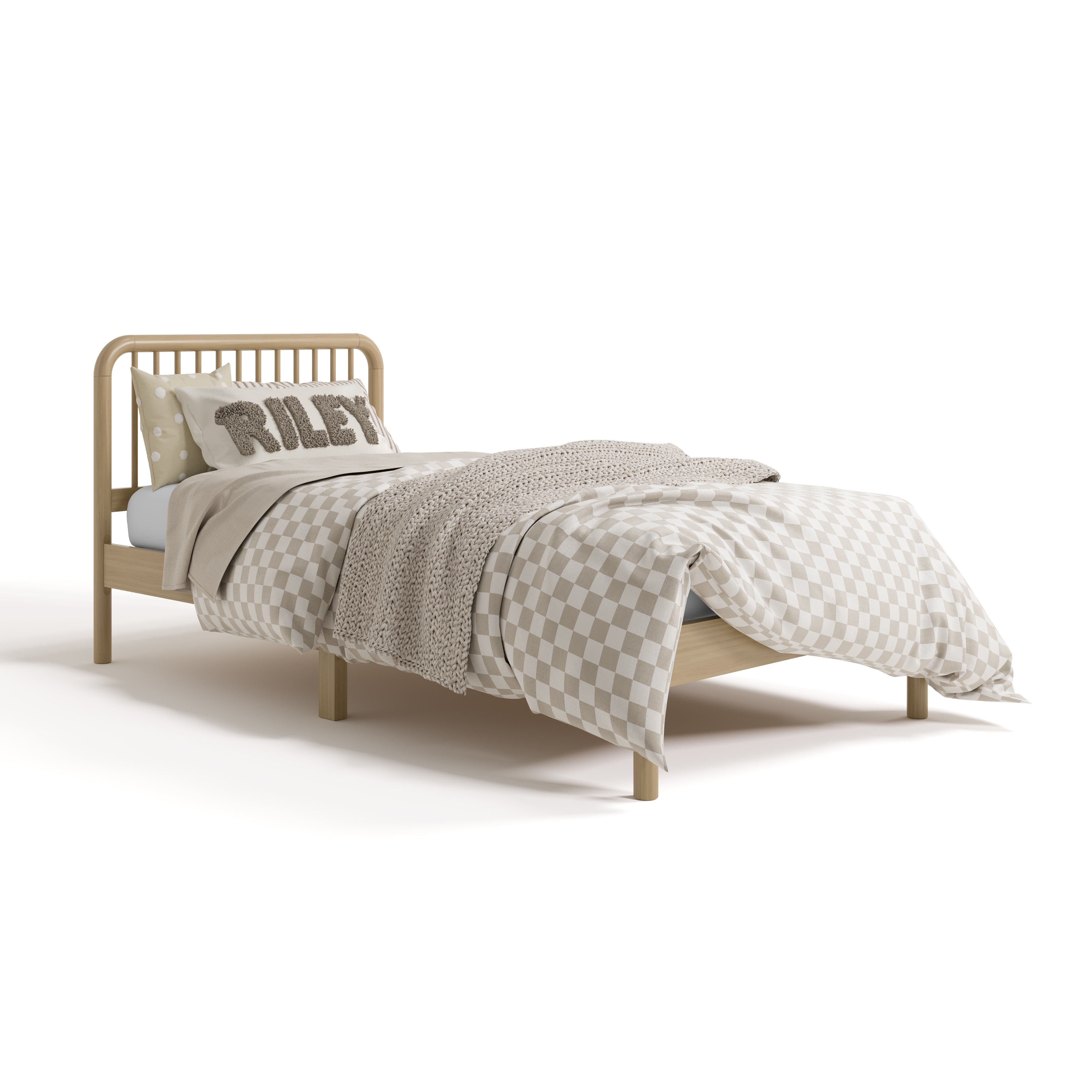 Porto driftwood twin bed with bedding angle view