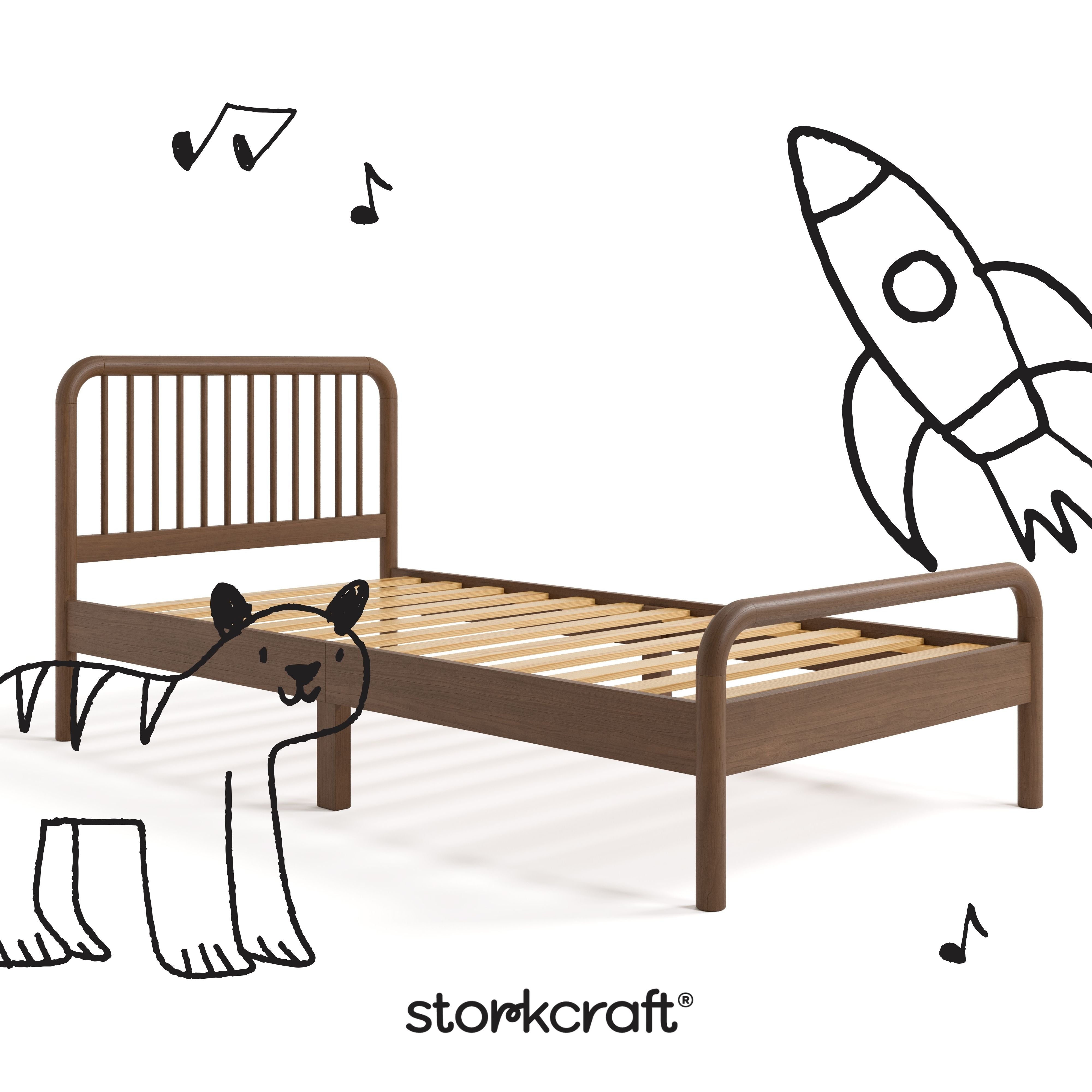 Porto hazelnut twin bed with black doodles overlaid on image