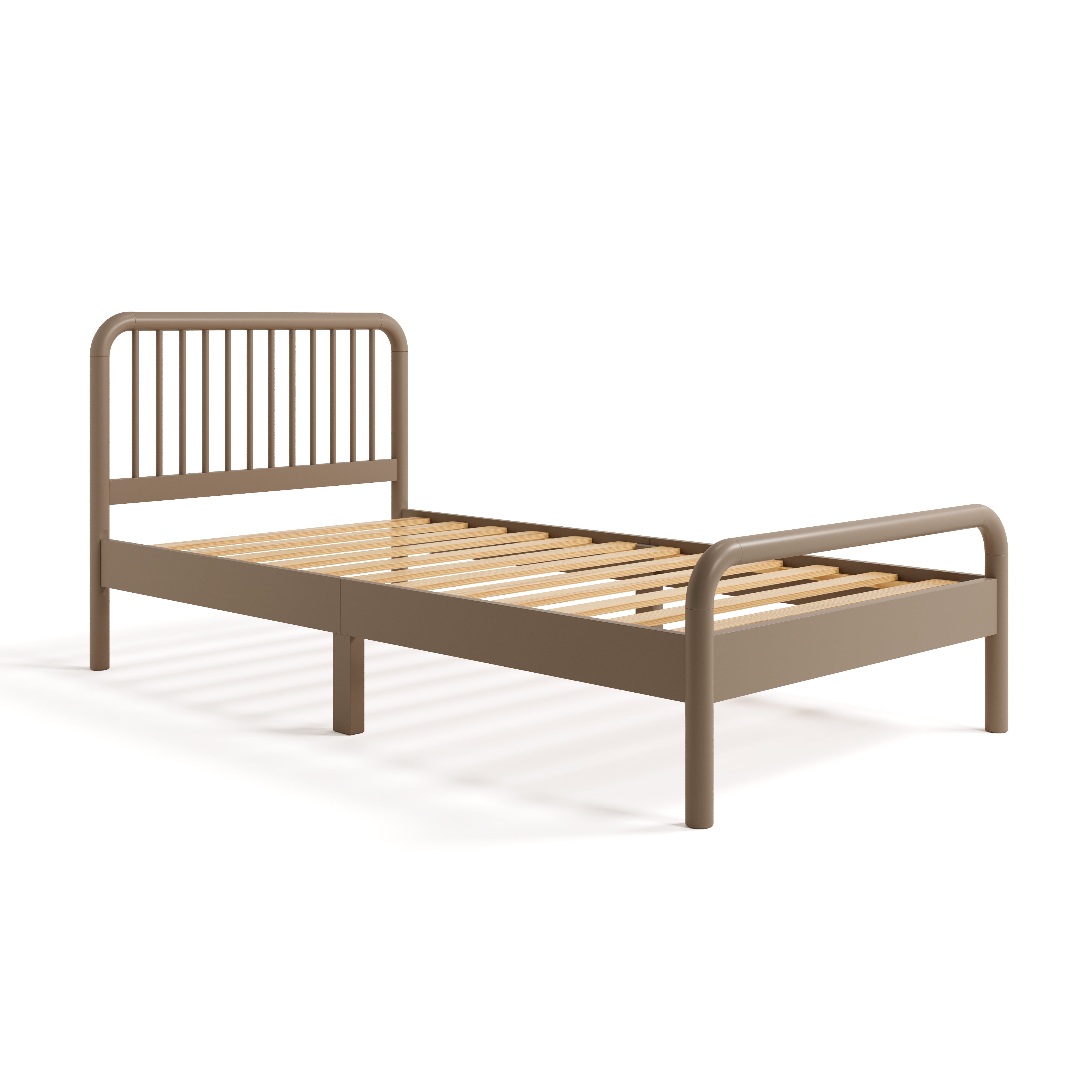 Porto taupe twin bed without mattress angle view
