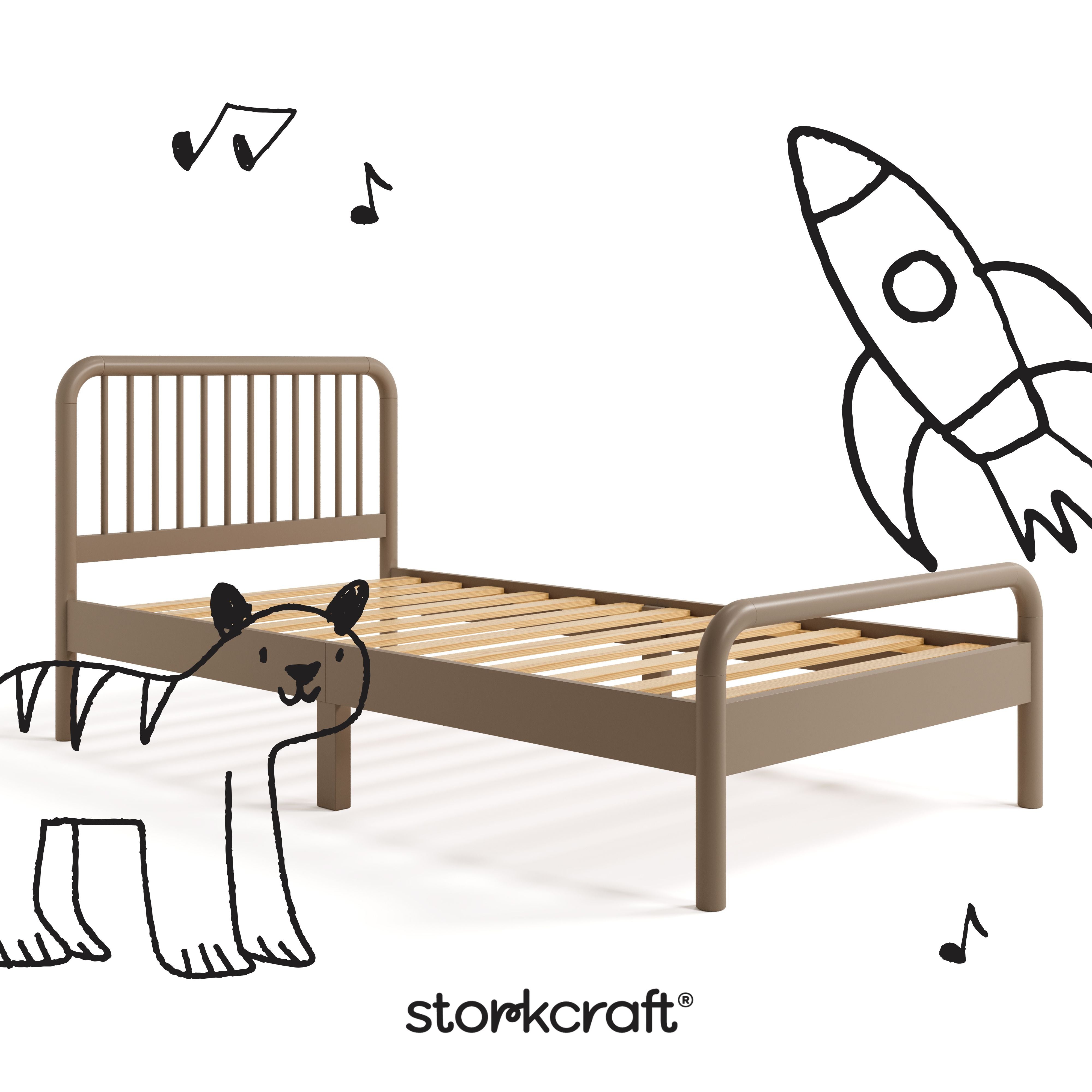 Porto taupe twin bed with black doodles overlaid on image