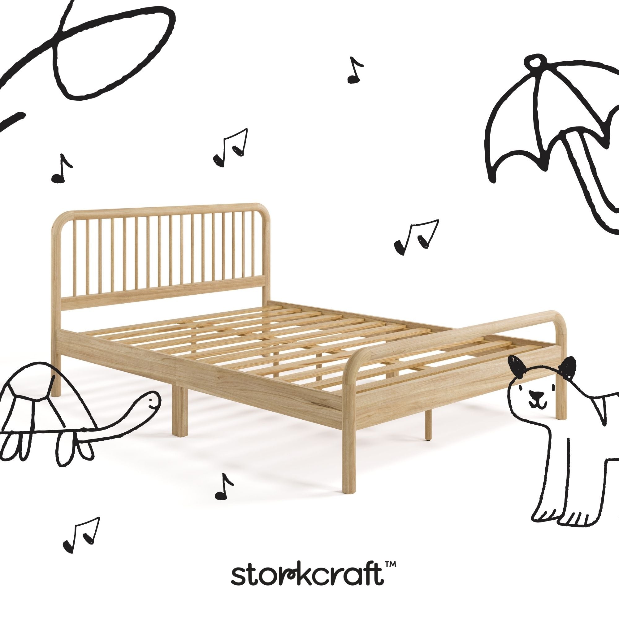 Porto natural full bed with black doodles overlaid on image