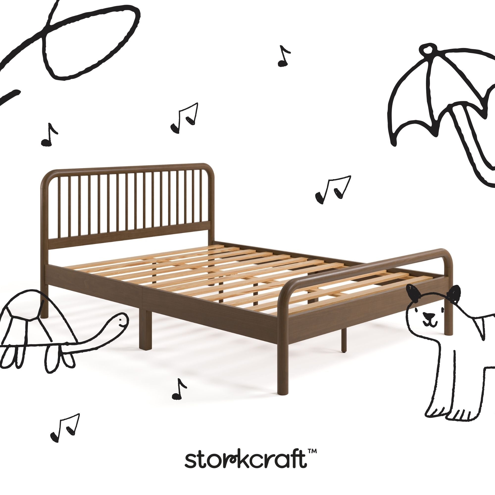 Porto hazelnut full bed with black doodles overlaid on image