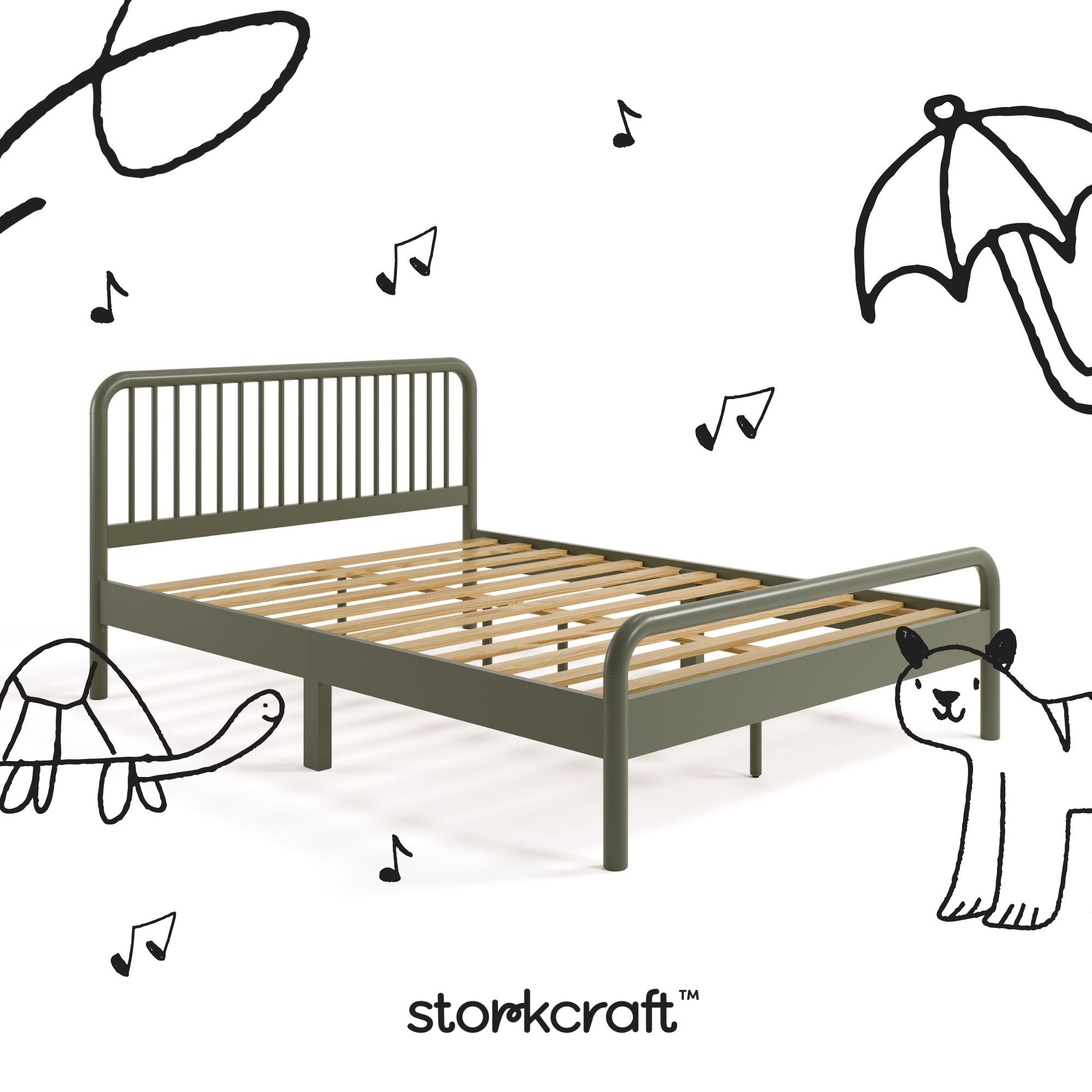 Porto olive full bed with black doodles overlaid on image