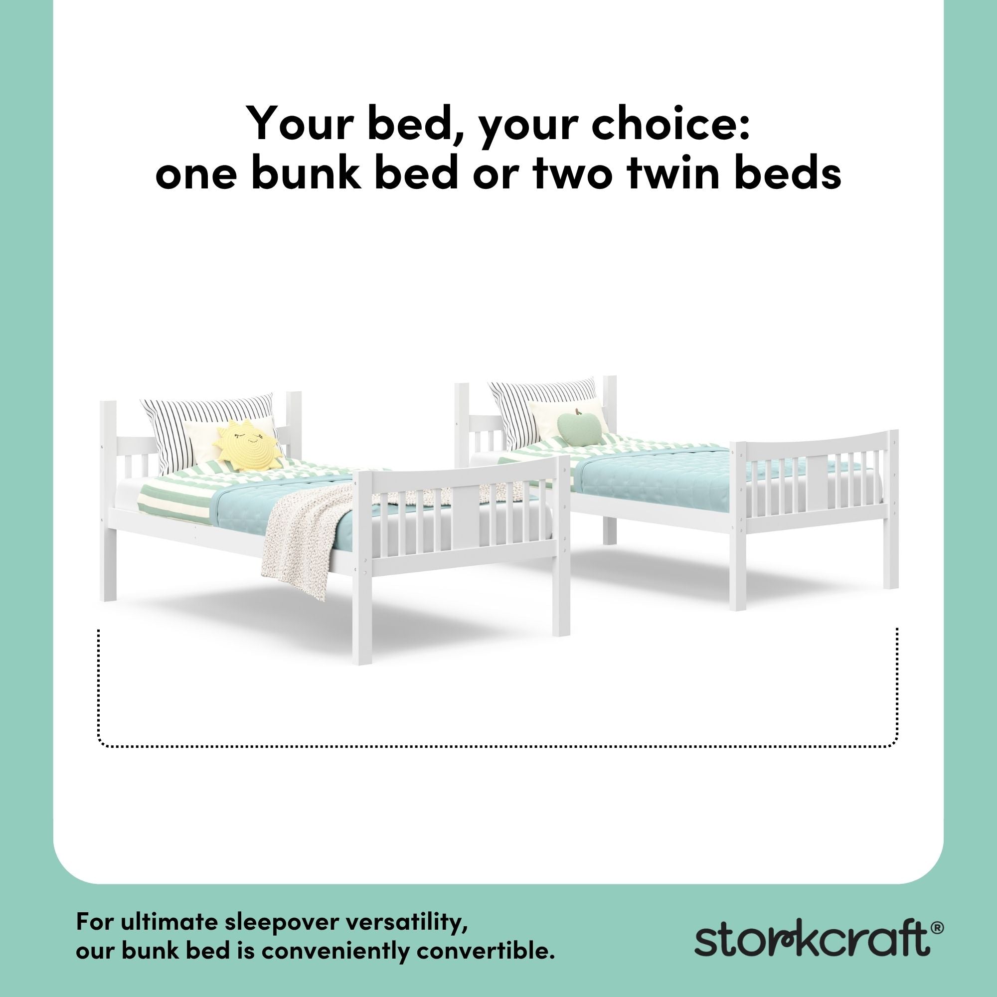 Caribou white twin over twin bunk bed convertible callout