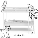 Caribou white twin over twin bunk bed with black doodles overlaid on image