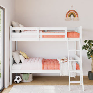 white bunk bed with fixed ladder in nursery