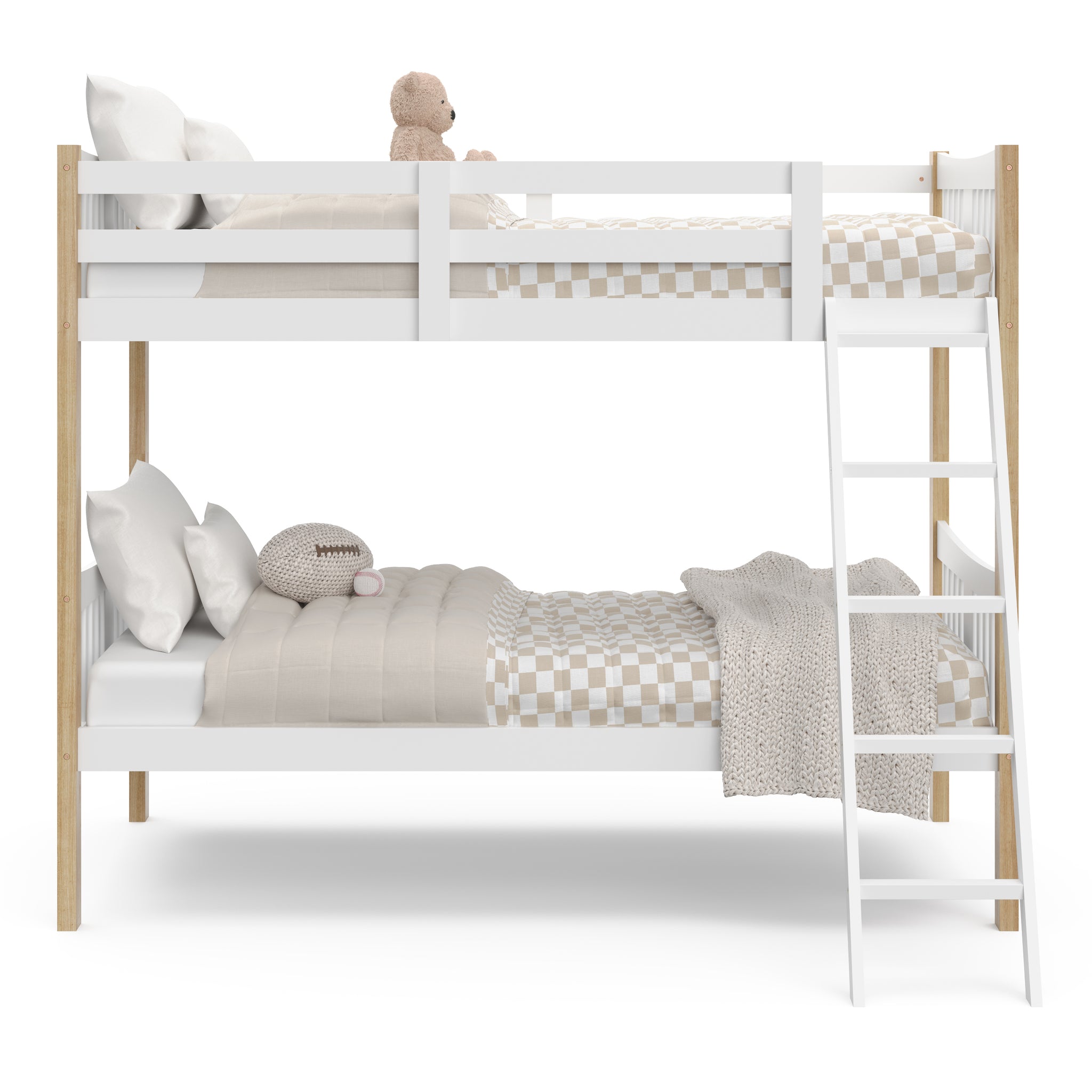 white with natural bunk bed with fixed ladder side view