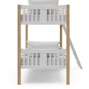 white with natural bunk bed with fixed ladder headboard view