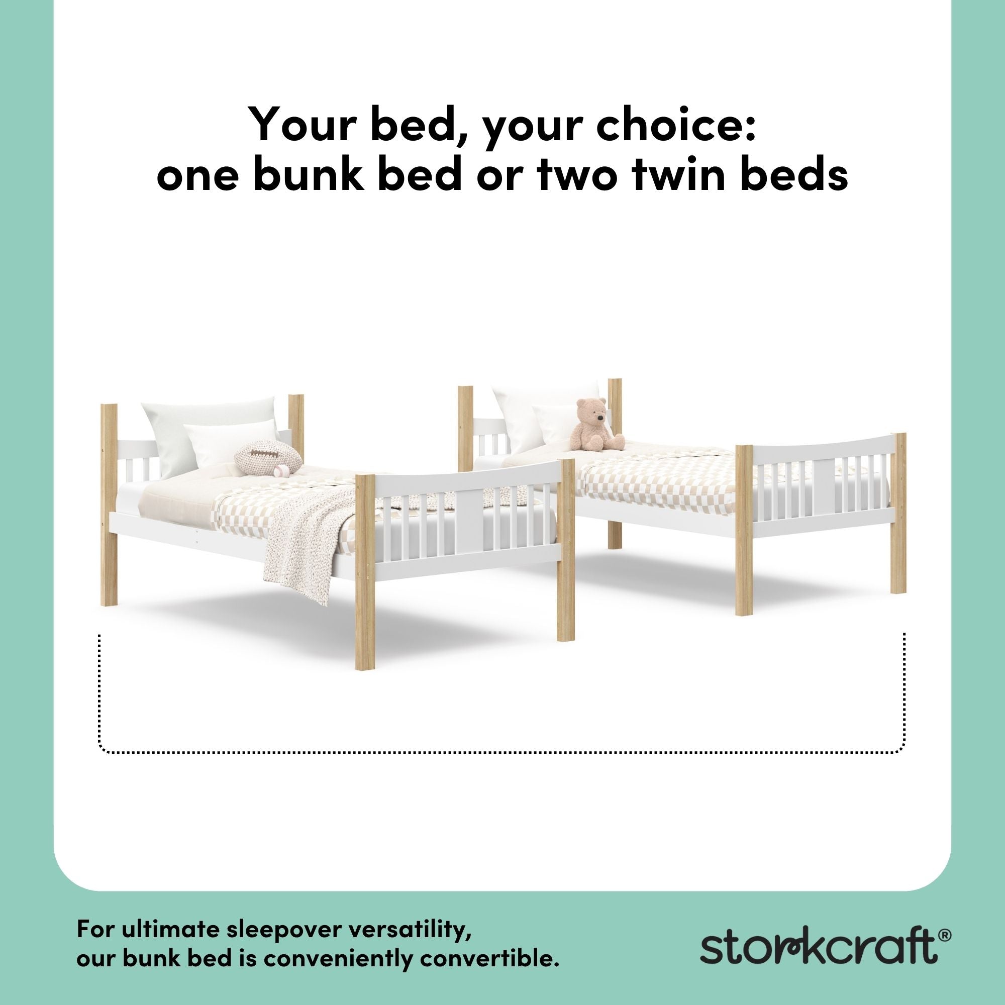 Caribou white with natural twin over twin bunk bed convertible callout