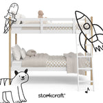 Caribou white with natural twin over twin bunk bed with black doodles overlaid on image