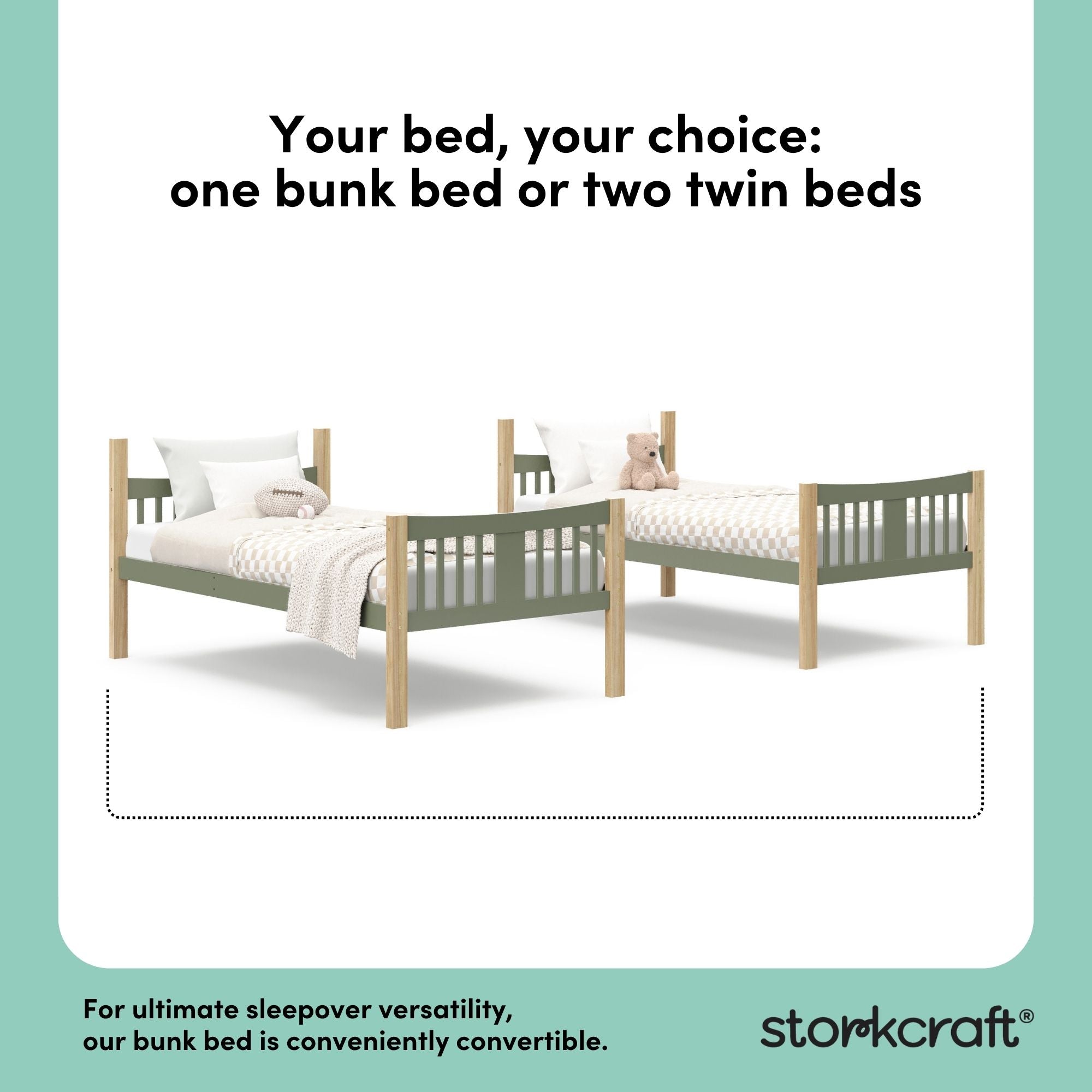 Caribou olive with natural twin over twin bunk bed convertible callout