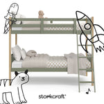 Caribou olive with natural twin over twin bunk bed with black doodles overlaid on image