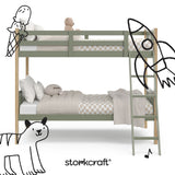 Caribou olive with natural twin over twin bunk bed with black doodles overlaid on image