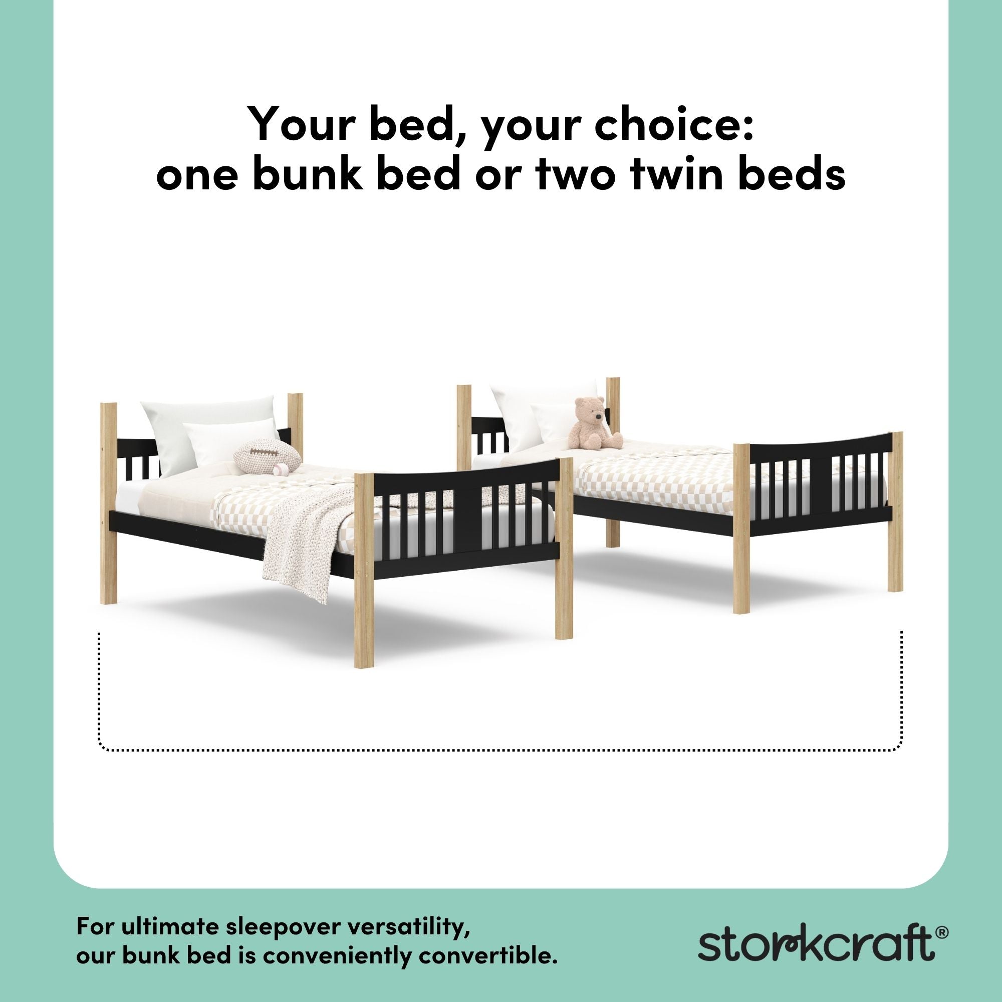 Caribou black with natural twin over twin bunk bed convertible callout