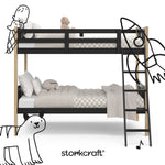 Caribou black with natural twin over twin bunk bed with black doodles overlaid on image