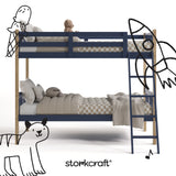 Caribou midnight blue with natural twin over twin bunk bed with black doodles overlaid on image