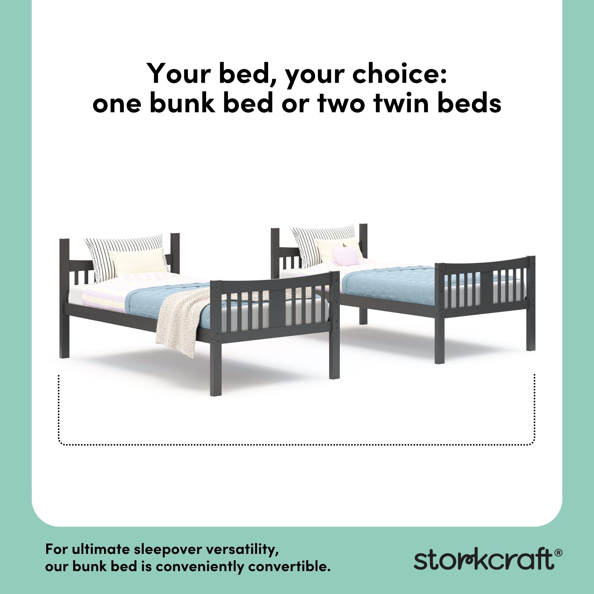 Caribou gray twin over twin bunk bed convertible callout