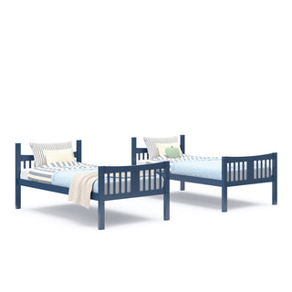 two navy twin-size beds