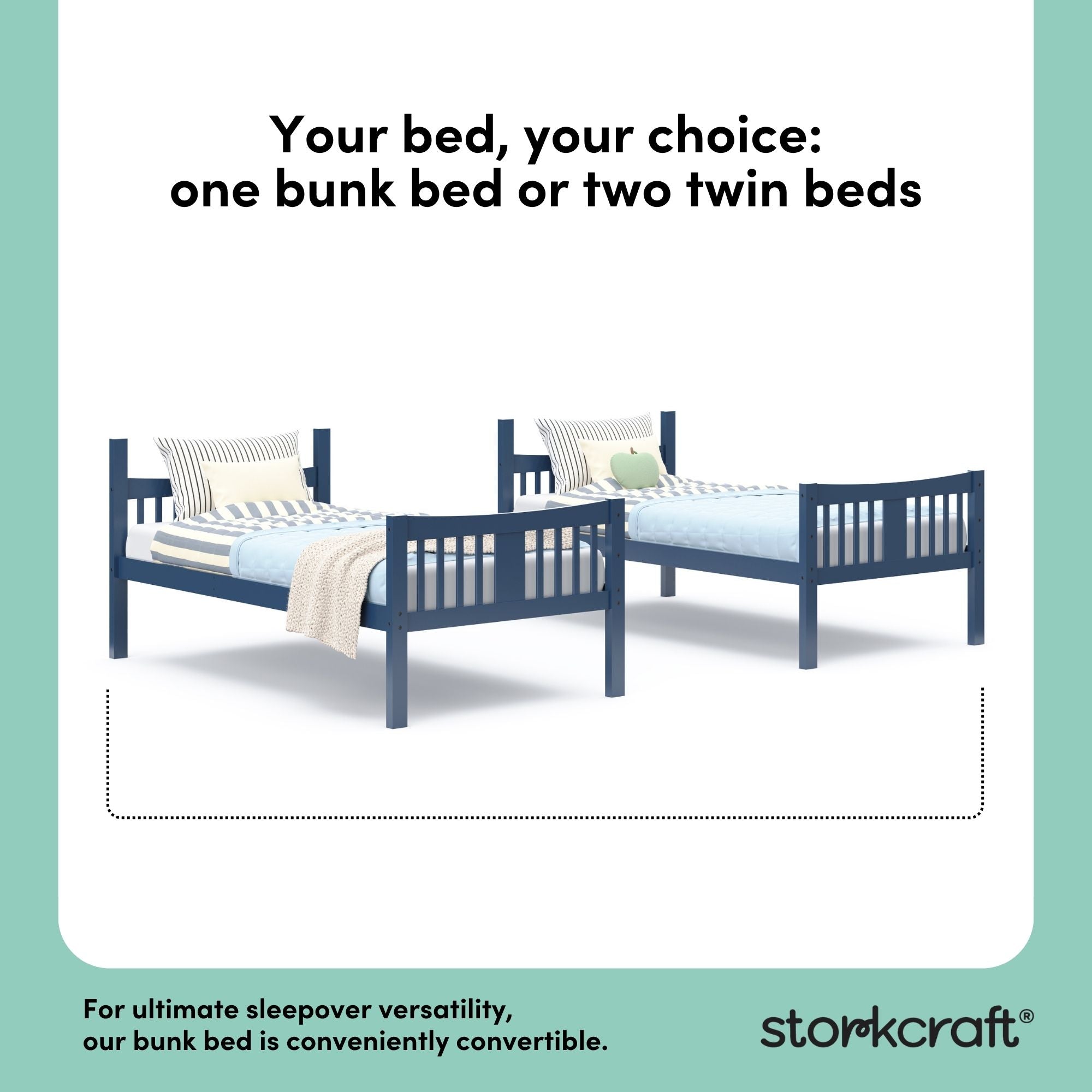 Caribou navy twin over twin bunk bed convertible callout