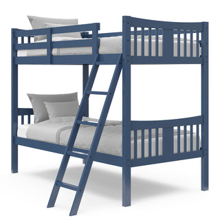 navy bunk bed with fixed ladder angled 
