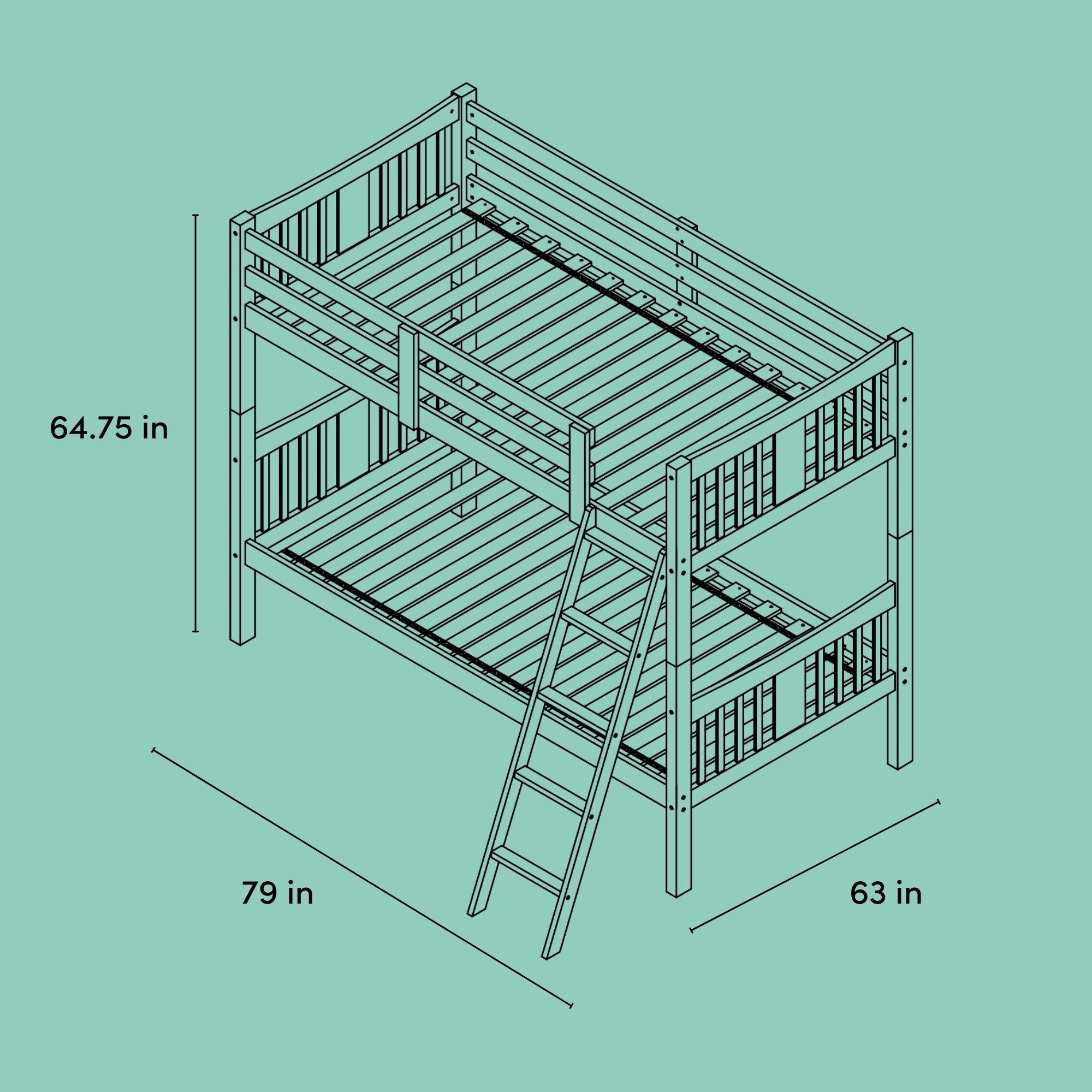 Caribou twin bunk bed drawing with dimensions