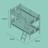 Caribou twin over twin bunk bed drawing with dimensions