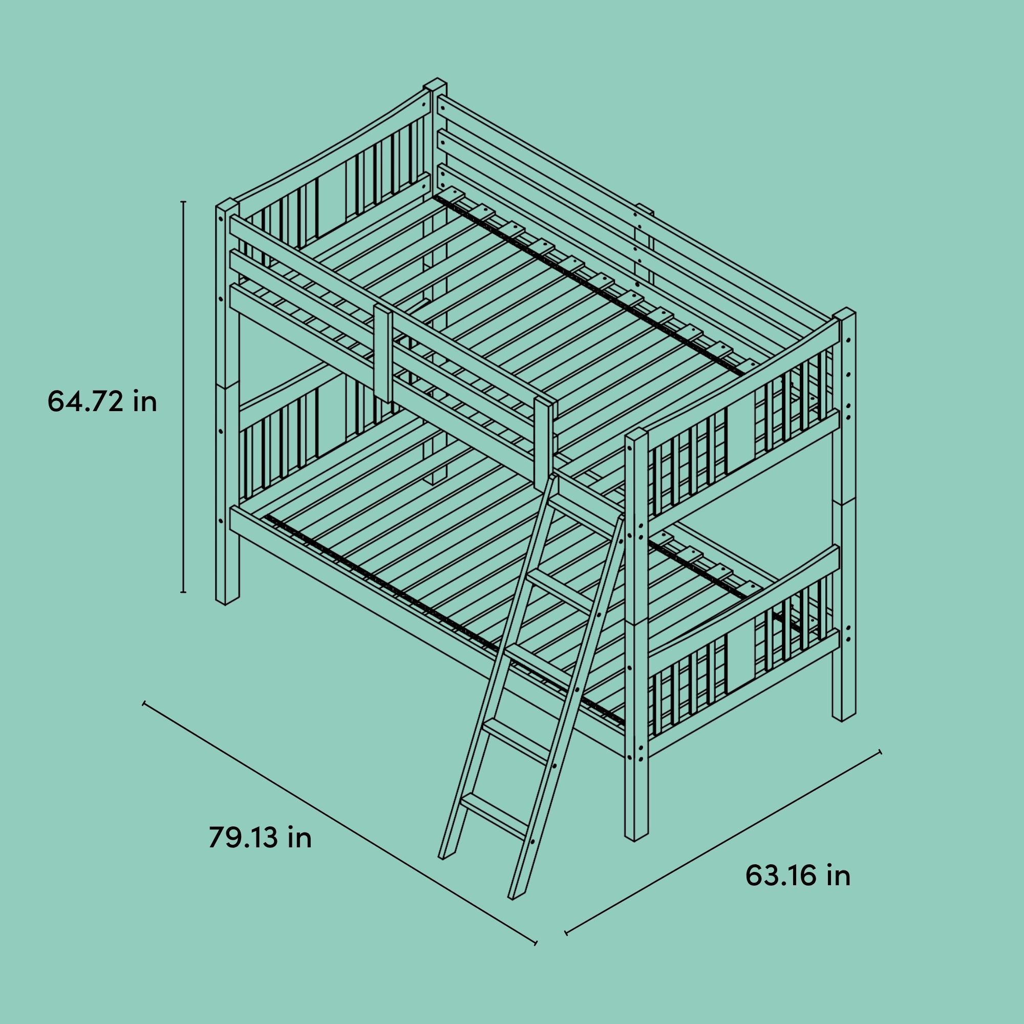 Caribou twin over twin bunk bed drawing with dimensions