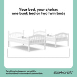 storkcraft long horn white twin over twin bunk bed conversions callout