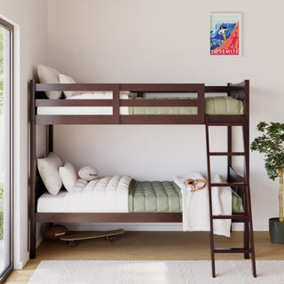 espresso bunk bed with fixed ladder in nursery 