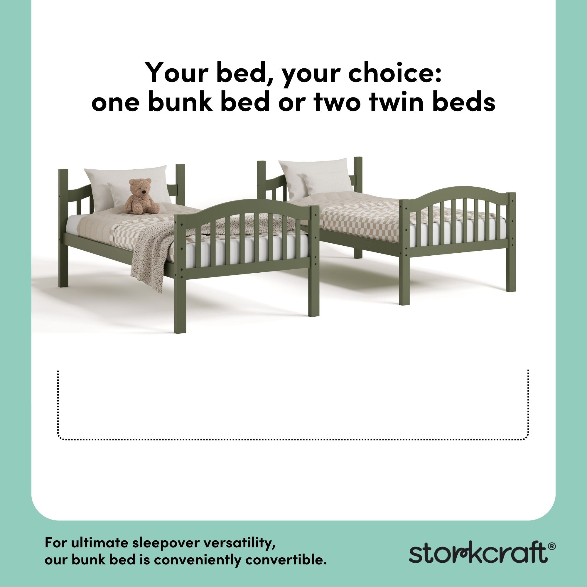 long horn olive twin over twin bunk bed convertible callout