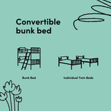 storkcraft long horn twin over twin bunk bed conversions cartoon drawing over green background