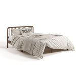 porto hazelnut queen bed with bedding angle view