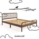 porto hazelnut queen bed without mattress and black drawings overlaid on image