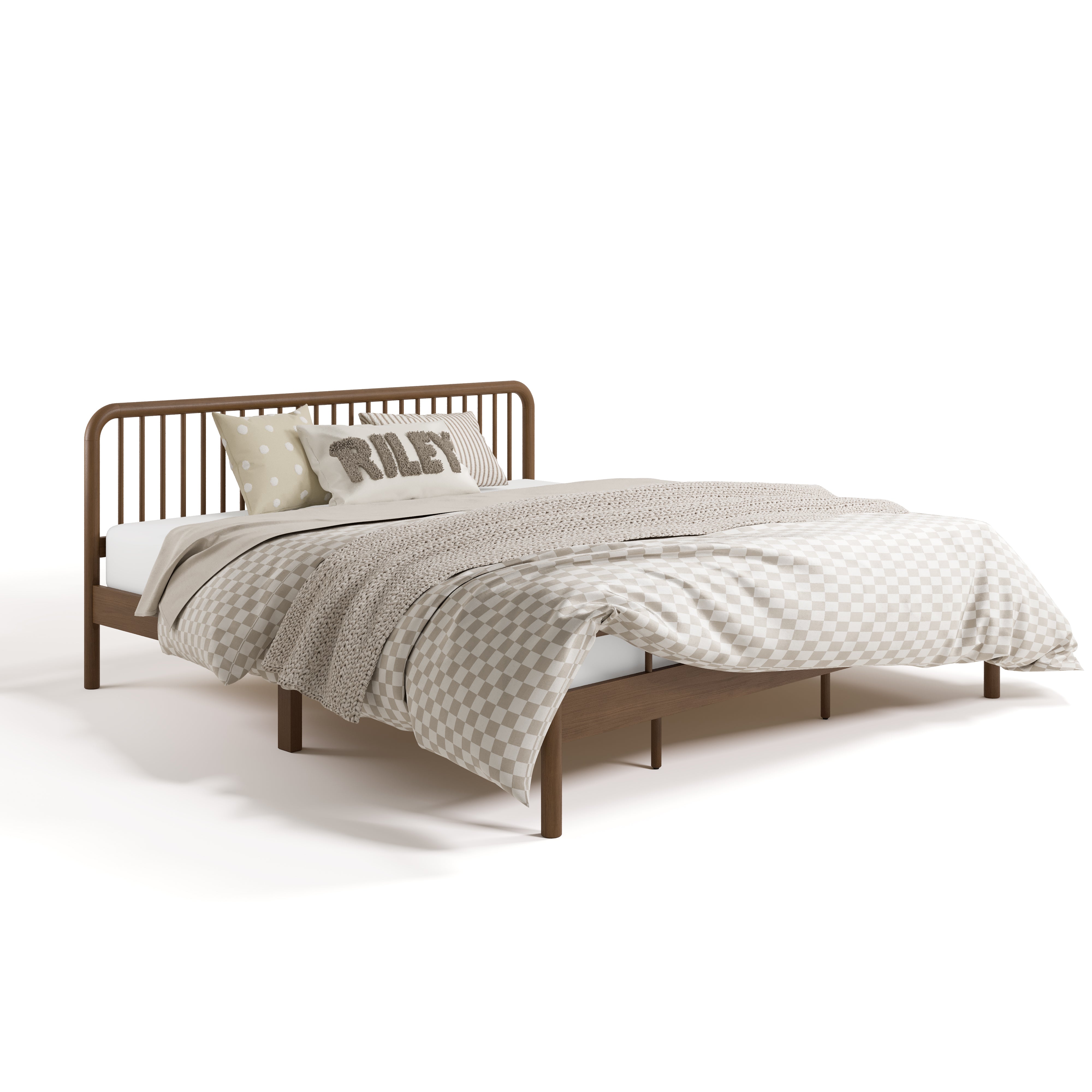 porto hazelnut king bed with bedding angle view