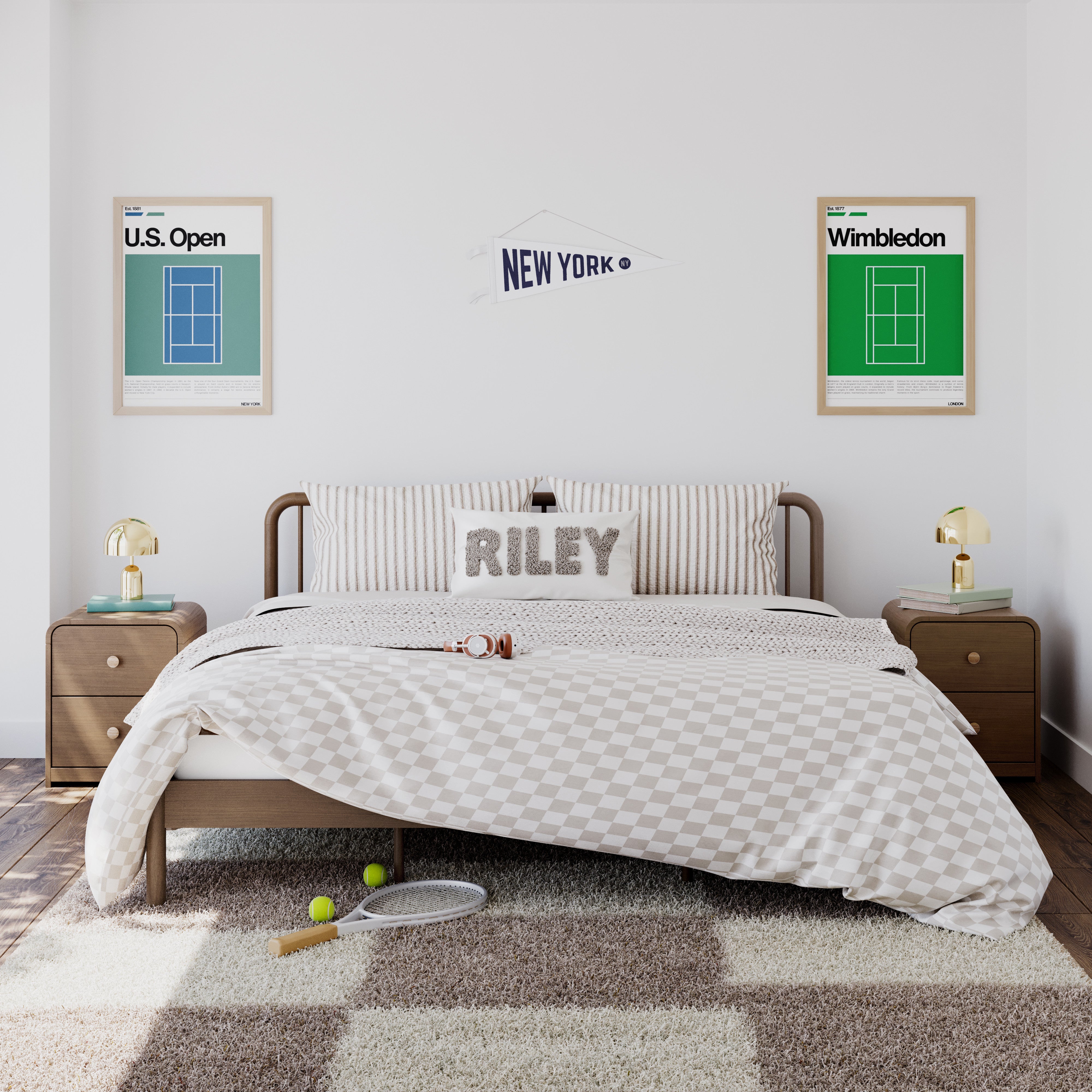 Two santos hazelnut nightstands with bed in the middle inside kids room