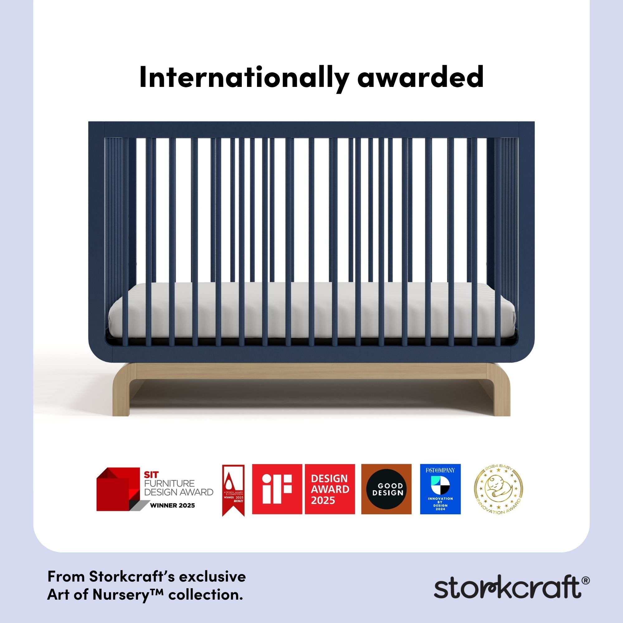 Santorini midnight blue with driftwood crib awards callout