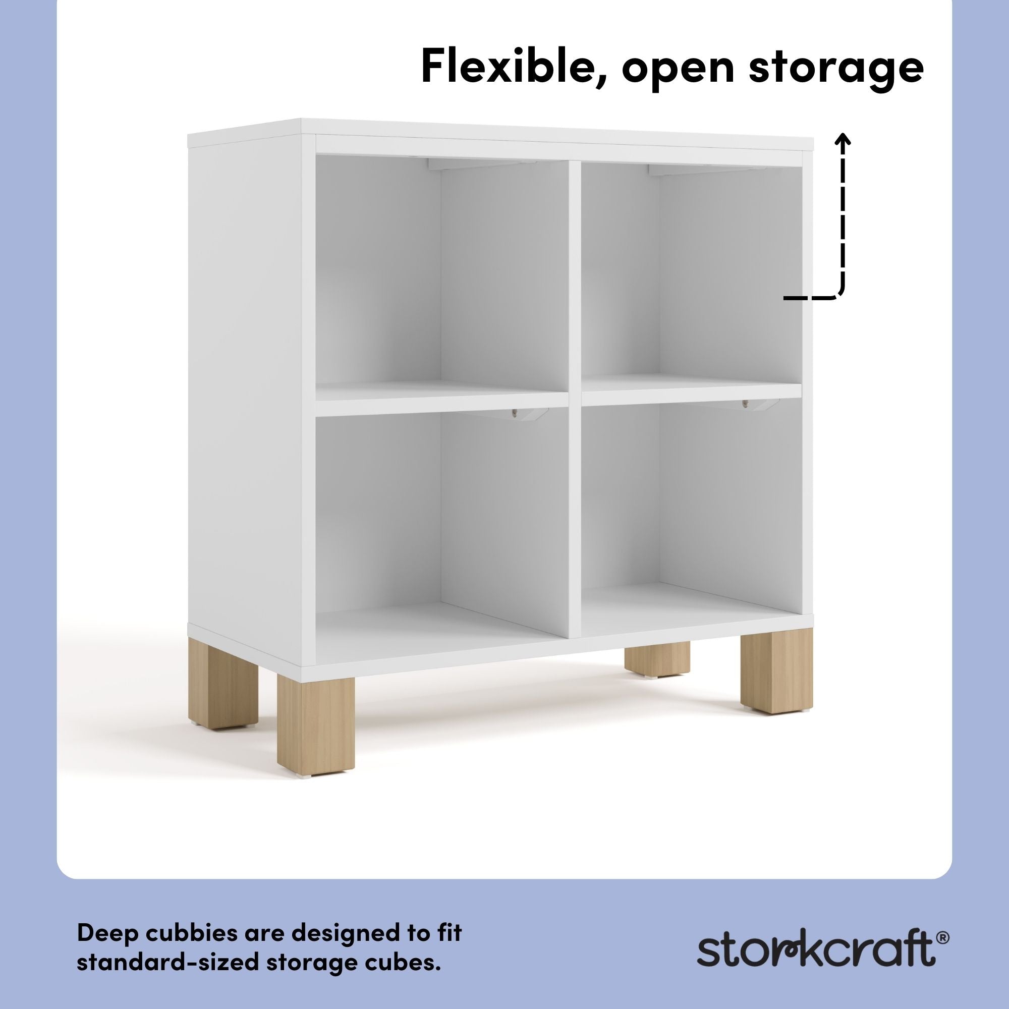 California white with driftwood bookcase open storage callout