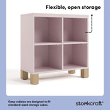 California blush with driftwood bookcase open storage callout