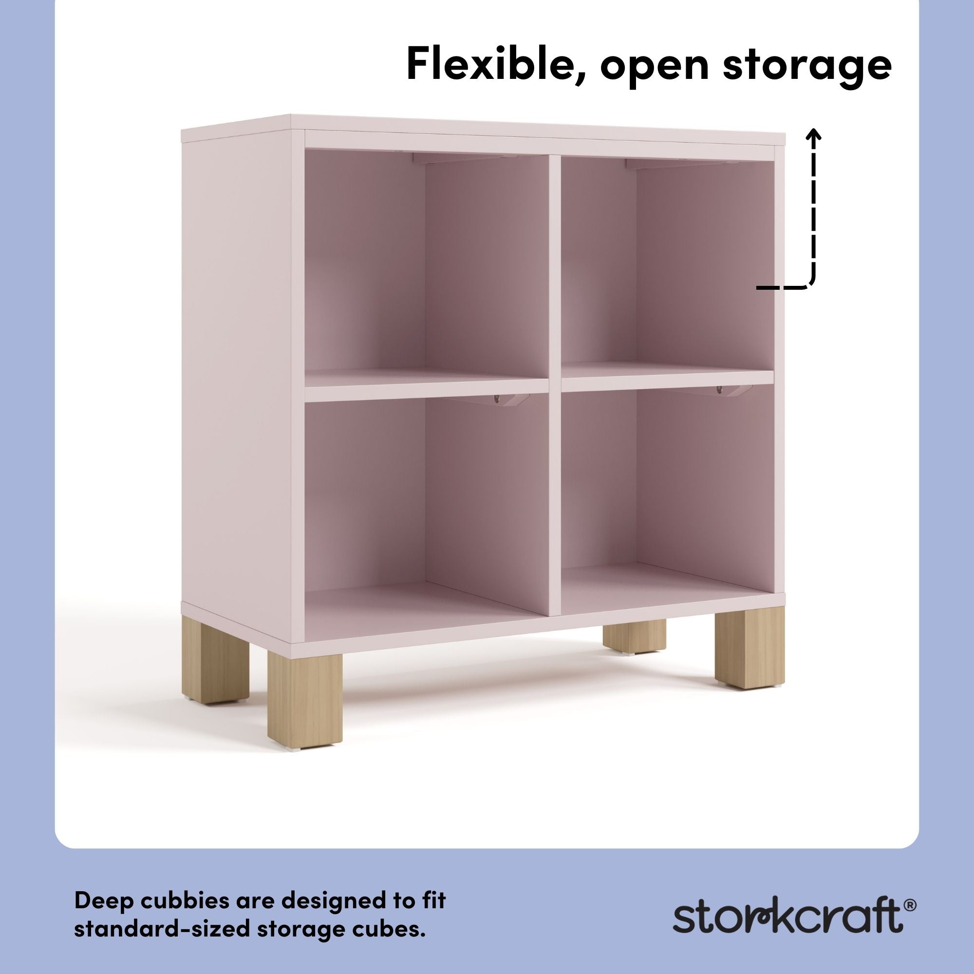 California blush with driftwood bookcase open storage callout