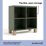 California olive with driftwood bookcase open storage callout