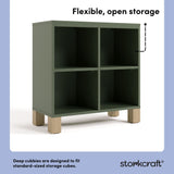 California olive with driftwood bookcase open storage callout