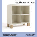 California frosted oat with driftwood bookcase open storage callout