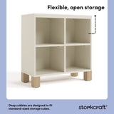 California frosted oat with driftwood bookcase open storage callout