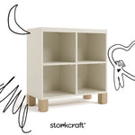 California frosted oat with driftwood bookcase with black cartoon drawings