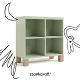 California sage with driftwood bookcase with black cartoon drawings