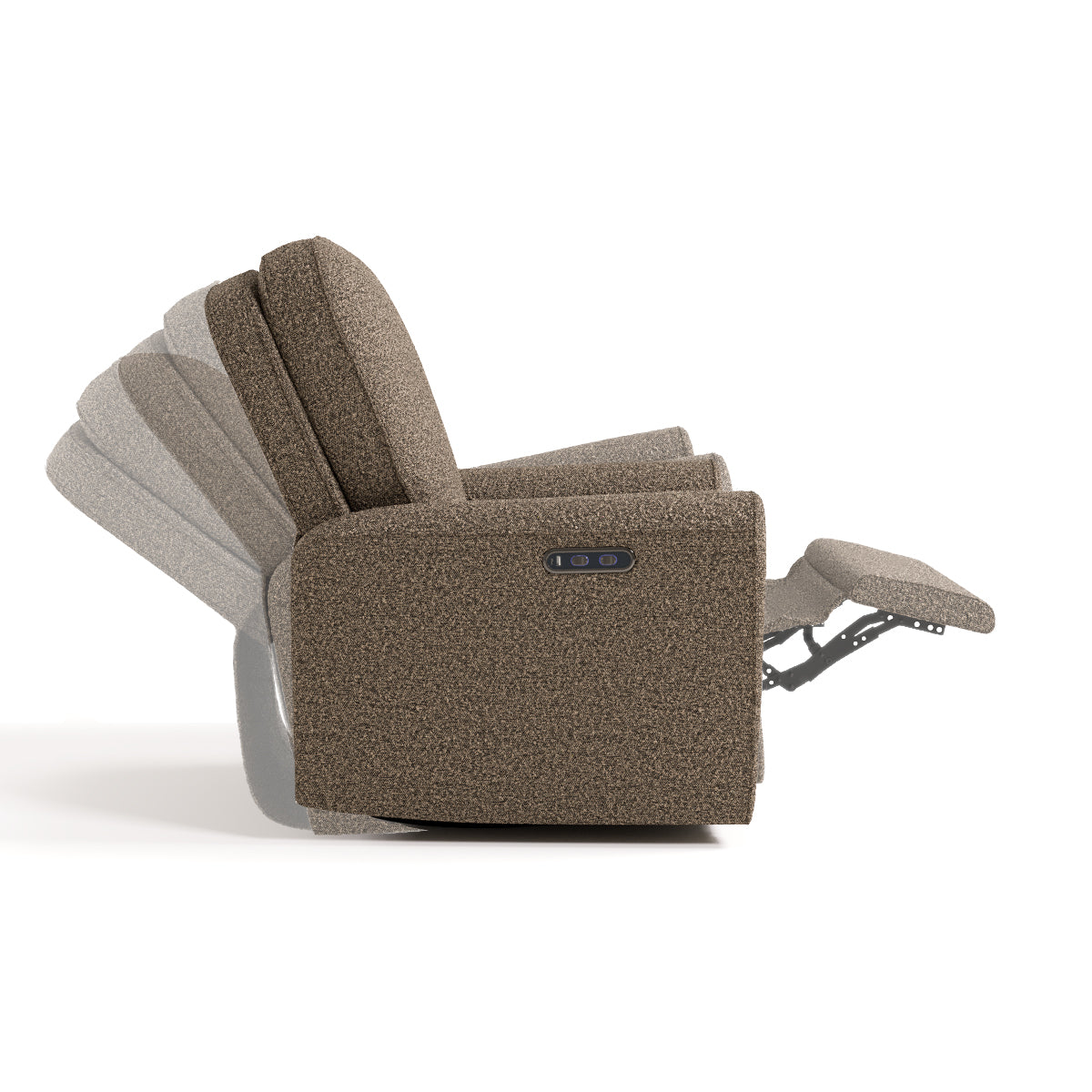 amalfi mountain brown boucle power recliner side view with reclining shadows