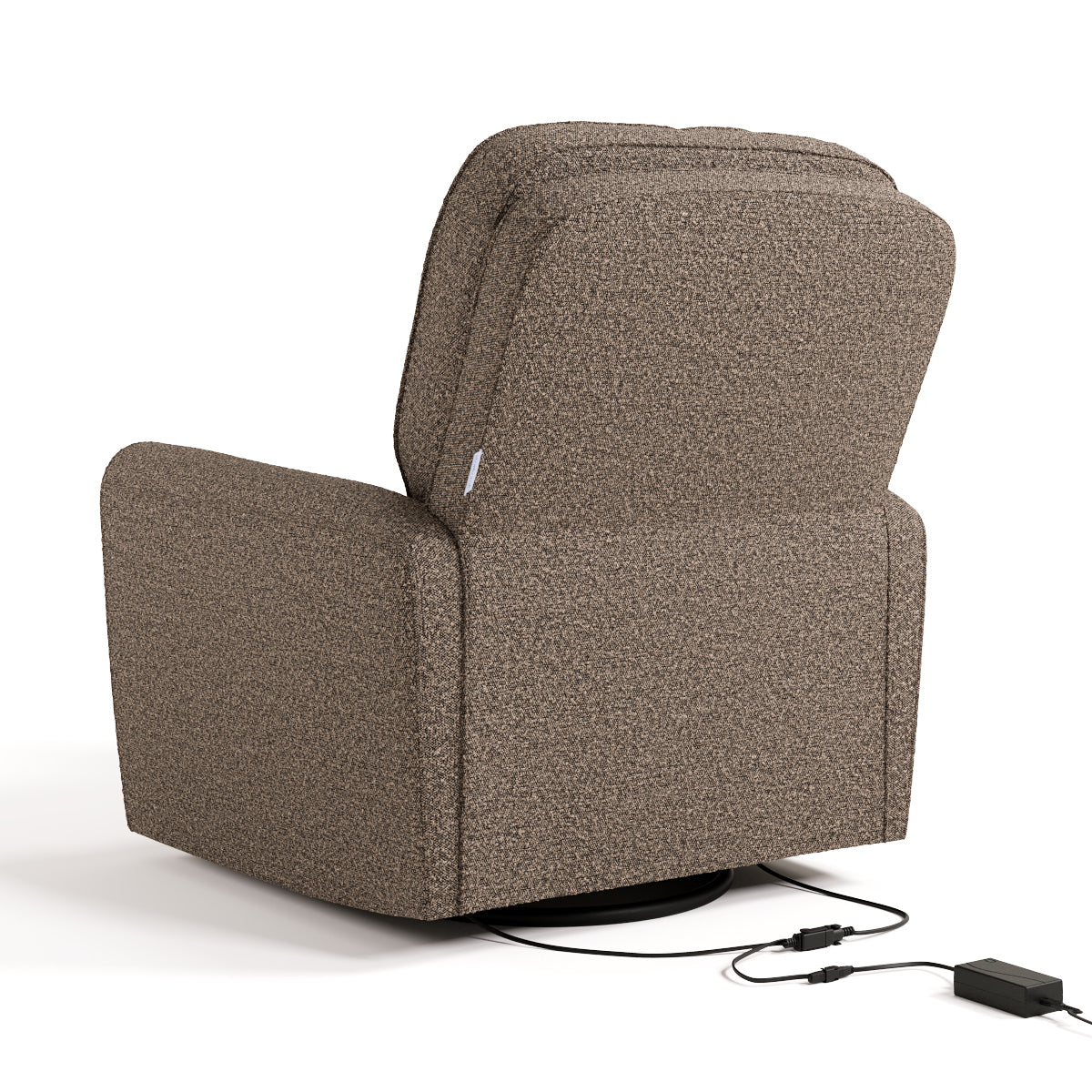 amalfi mountain brown boucle power recliner back view with electrical cord